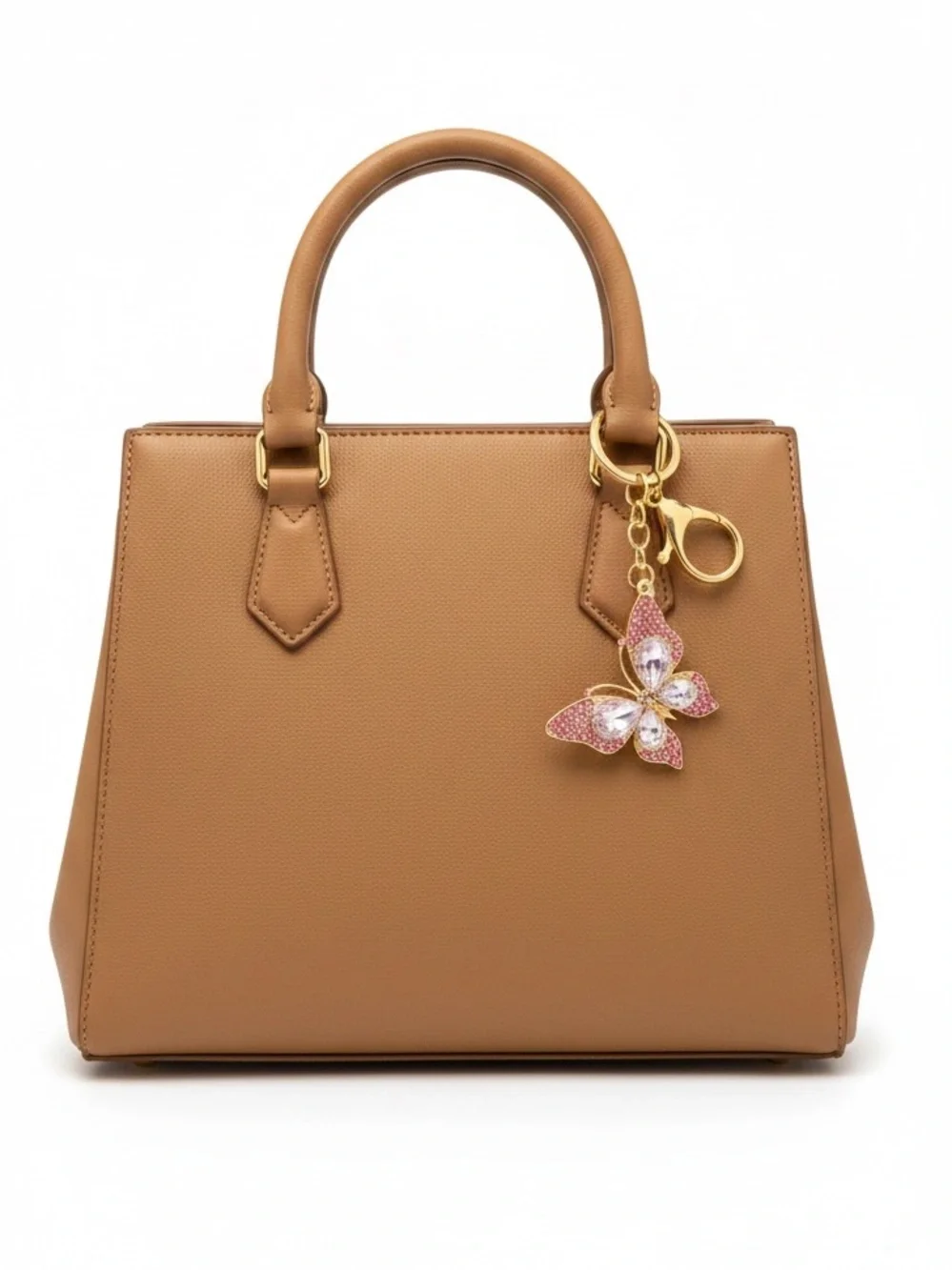 Light Pink Allover Rhinestone Gold Monarch Butterfly 2” Keychain Bag Purse Charm